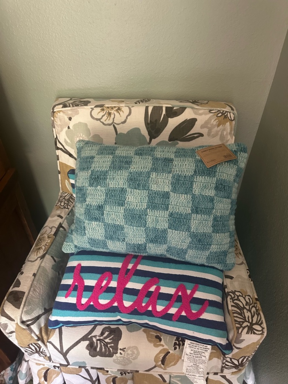 Striped "relax" Accent Pillow - Teal, Navy & Pink Three pillows - Picture 2 of 2